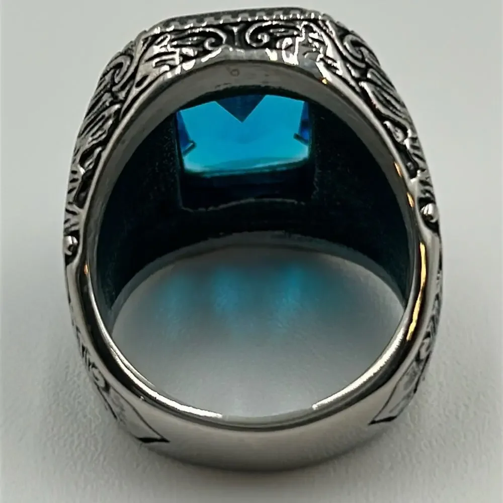Ocean Blue Cubic Zirconia Handmade Men's Ring Size 11 NWT